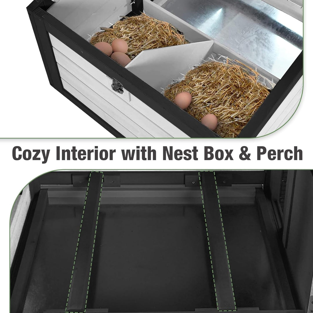 MEDEHOO Chicken Coop Expandable Mobile Chicken House for Outdoor with Wheels, Nesting Box, Leakproof Pull-on Tray and UV-Resistant Roof Panel (Black) AIR72-BW-WM