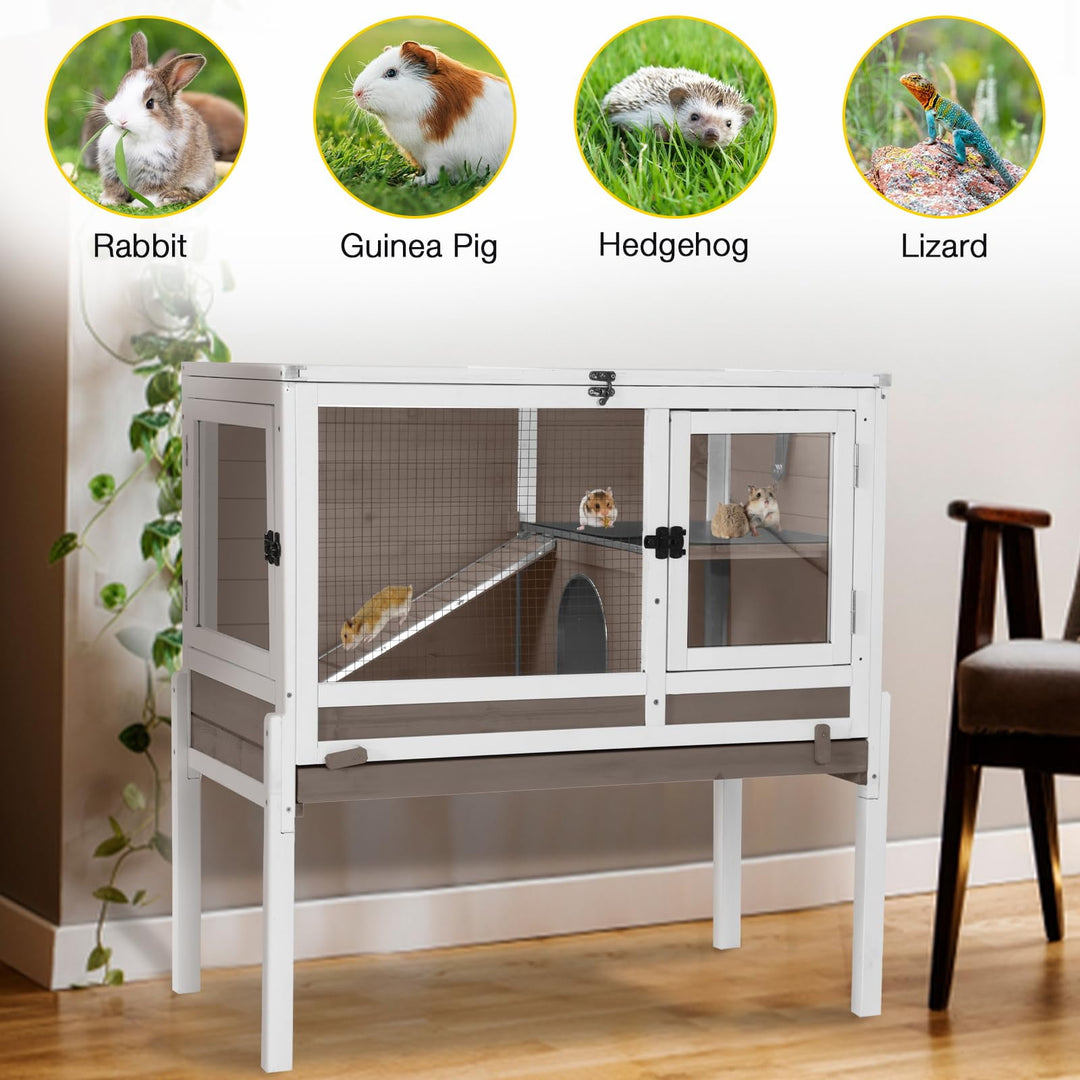 MEDEHOO Guinea Pig Cages Indoor Rabbit Hutch with Removable Stand Anti Chewing - Brown AIR53-WZ-WM