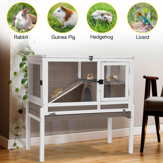 MEDEHOO Guinea Pig Cages Indoor Rabbit Hutch with Removable Stand Anti Chewing - Brown AIR53-WZ-WM