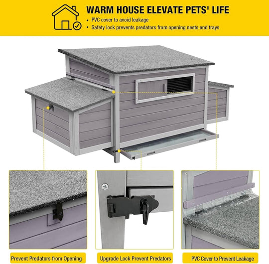 MEDEHOO Chicken Coop with Run for 4–6 Chickens, Ducks, or Small Animals, Outdoor Hen House with 4 Nesting Boxes, L-Shaped Metal Brackets, Weatherproof, Easy Assembly, 103" L x 67" W x 28" H
