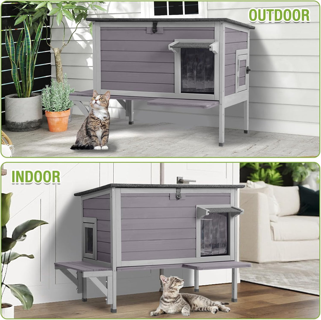 MEDEHOO Heated Outdoor Cat House with Insulated Liner, Weatherproof Winter Shelter with Detachable Heating Pad for Feral Cats and Kittens CT91-IN-HP-2BML