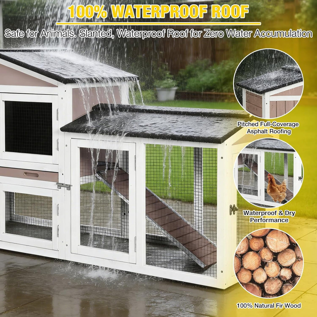 MEDEHOO Chicken Coop for 2 Chickens, Outdoor Wooden Rabbit Hutch Hen House Poultry Quail Cage with Weatherproof Asphalt Roof, Leakproof Pull-Out Tray for 2 Rabbits or Small Animals