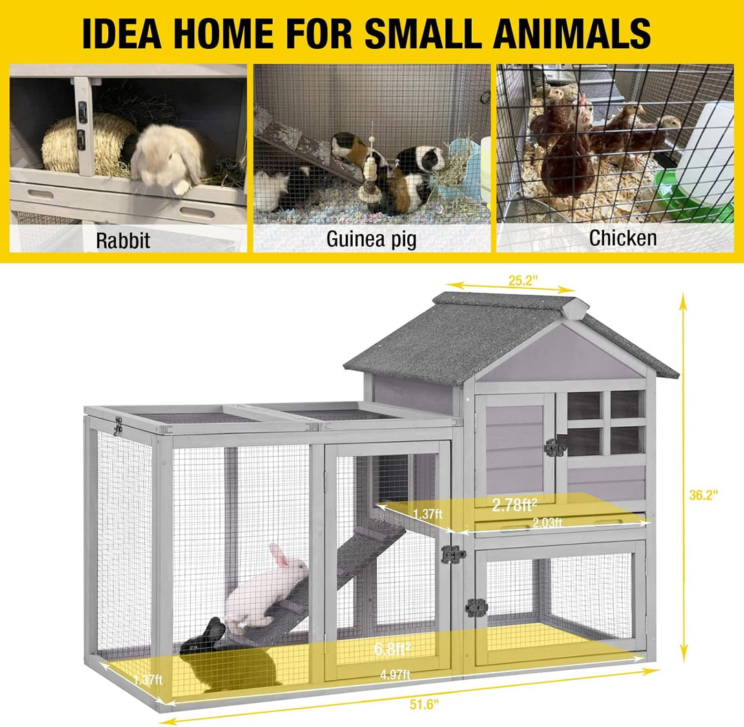 MEDEHOO Rabbit Hutch Indoor Outdoor Bunny Cage Rabbit cage with Run, Deeper No Leak Tray, Weatherproof