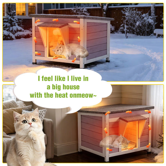 MEDEHOO Insulated Outdoor Cat House, Wooden Weatherproof Feral Cat Shelter with Liner Keep Warm for Winter, Easy Clean Openable Roof AIR12-IN-L