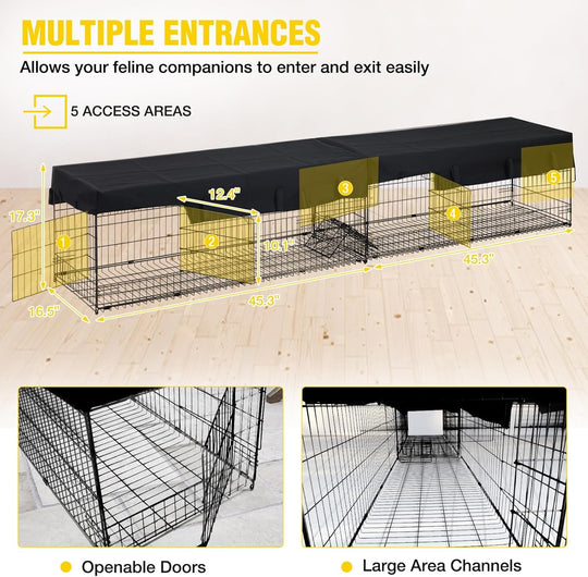 MEDEHOO Cat Tunnel with Extendable Design 90.6" L, Metal Wire Outdoor Cat Enclosure with Weatherproof Fabric Cover, Connecting Inside and Outside, for Deck Patios, Balconies