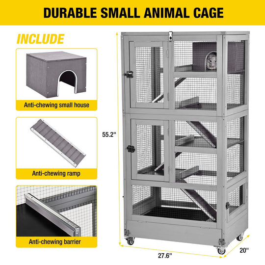 MEDEHOO Large Ferret Cage  5 Levels Chinchilla Cage with Wheels  Wooden Rat Cages Upgrade Metal Frame Guinea Pig House for Indoor Outdoor AIR38-NEW-WM