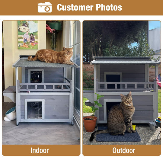 BUTINGLALE Outdoor Feral Cat House, Outside Cat Condos Two Story, Rainproof Kitty House for Winter AIR33-T