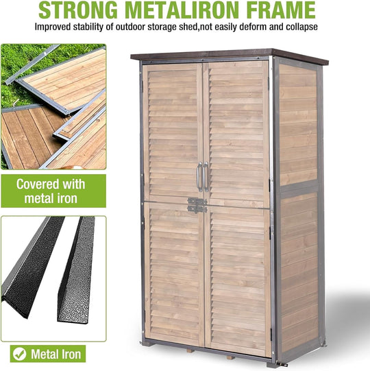 MEDEHOO Outdoor Storage Shed with Floor and Durable Plastic Roof Weatherproof Storage Cabinet with Strong Iron Frame LargeSheds for Outside Brown