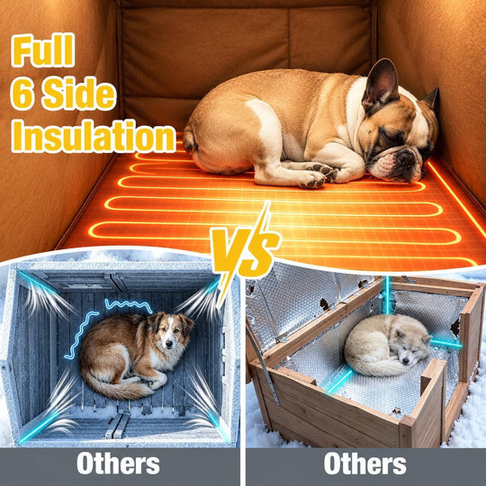 MEDEHOO Extra Large Heated Dog House Outdoor Insulated Dog Kennel Winter Shelter with Safe Heating Pad, Chew-Proof Metal Frame, 6-Sided Thermal Liner for Large Dog Breeds (Brown) AIR7021-L-IN-HP-C11-WM