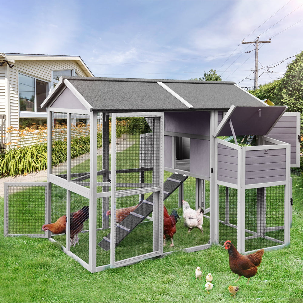MEDEHOO Wooden Chicken Coop for 8 - 10 Chicken, Extra Large with Nesting Box Gray