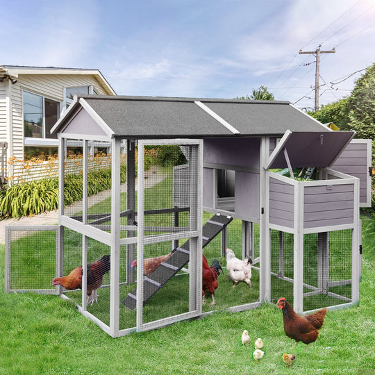 MEDEHOO Wooden Chicken Coop for 8 - 10 Chicken, Extra Large with Nesting Box Gray