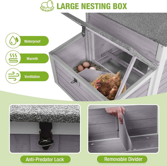 Outdoor Chicken Coop with Nesting Box, Weatherproof Hen House with Leakproof Pull-Out Tray, Oenable Roof, Poultry Coops for Chickens, Duck &amp; Quail AIR7020-MB-WM
