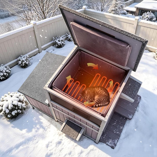 MEDEHOO Heated Outdoor Cat House, Large Insulated Cat Shelter with Heating Pad for Winter, Feral &amp; Stray Cats