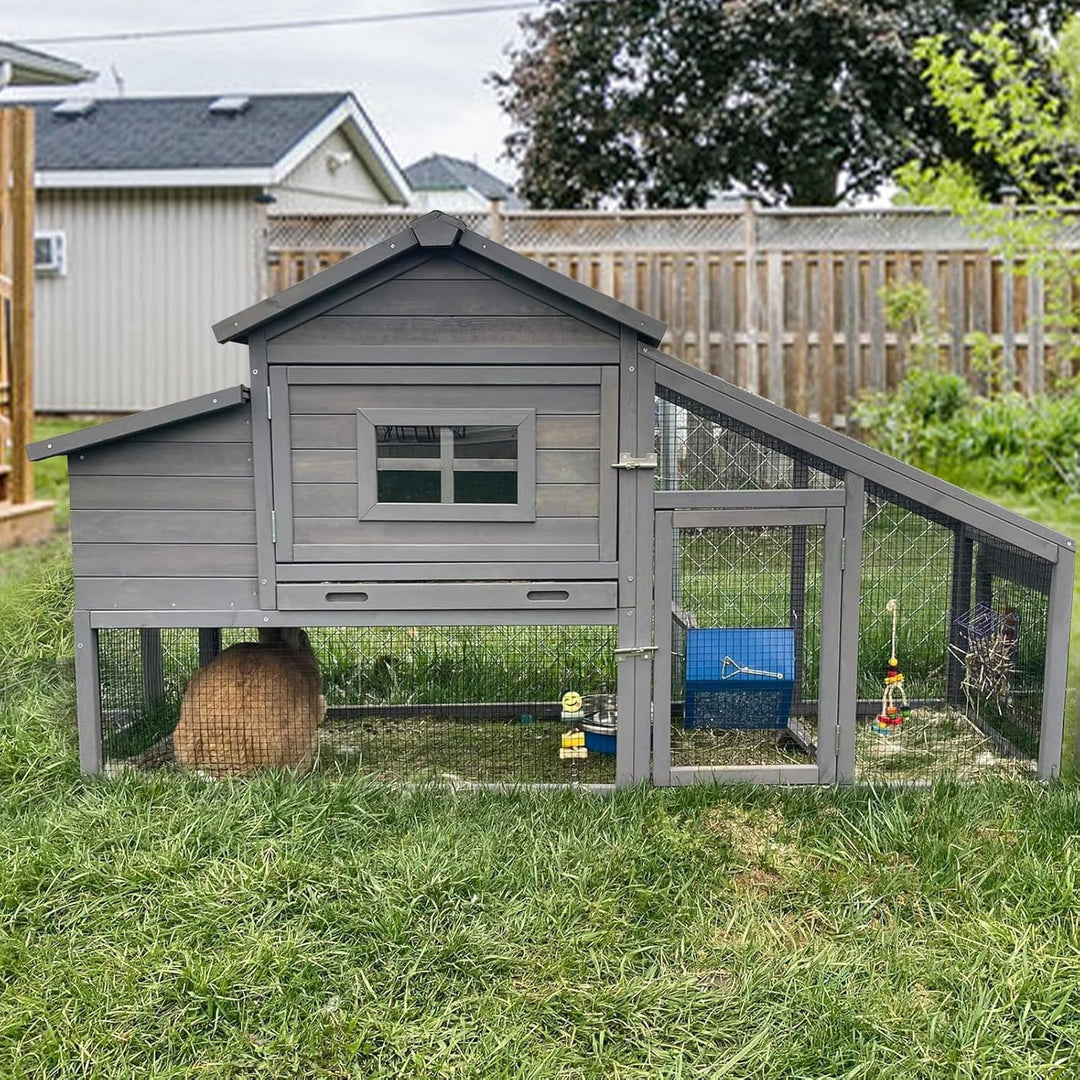 MEDEHOO Chicken Coop, Mobile Chicken House with with Wheels, Outdoor Hen House Poultry Cage with Nesting Box, Leakproof Pull Out Tray and UV-Resistant Roof (Grey) AIR23-D-A111-WM2