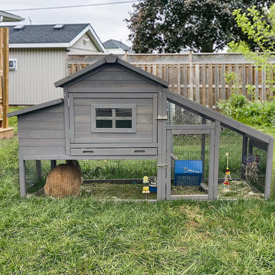 MEDEHOO Chicken Coop, Mobile Chicken House with with Wheels, Outdoor Hen House Poultry Cage with Nesting Box, Leakproof Pull Out Tray and UV-Resistant Roof (Grey) AIR23-D-A111-WM2