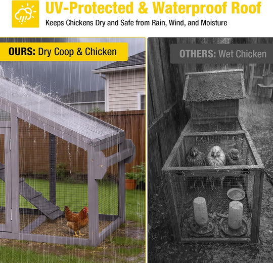 MEDEHOO Chicken Coop for 4 Chickens, Mobile Chicken House with with Wheels, Outdoor Hen House Poultry Cage with Nesting Box, Leakproof Pull Out Tray and UV-Resistant Roof