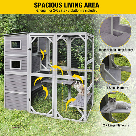MEDEHOO Extra Large Cat Catio 4 Tiers Cat Enclosures House for Outdoor Indoor Cats, 70" H 77" L AIR54-Walmart
