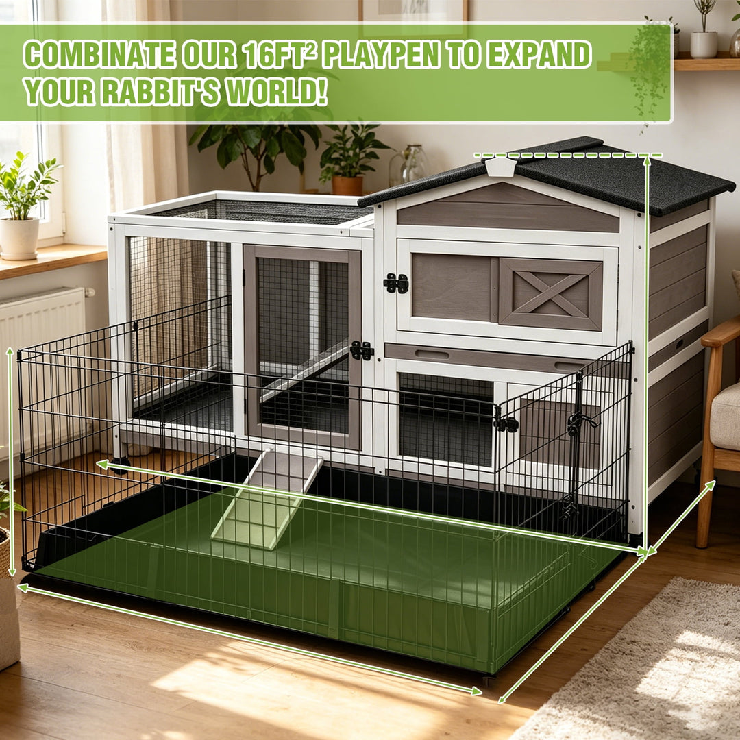 MEDEHOO 55.2" 2-Story Rabbit Hutch Indoor Outdoor, Heavy Duty Full Metal Bunny Cage with 6 Locking Wheels, 2 Pull-Out Trays, Chew-Proof Ramp &amp; Waterproof Roof for Guinea Pigs Small Pets