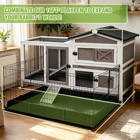 MEDEHOO 55.2" 2-Story Rabbit Hutch Indoor Outdoor, Heavy Duty Full Metal Bunny Cage with 6 Locking Wheels, 2 Pull-Out Trays, Chew-Proof Ramp &amp; Waterproof Roof for Guinea Pigs Small Pets