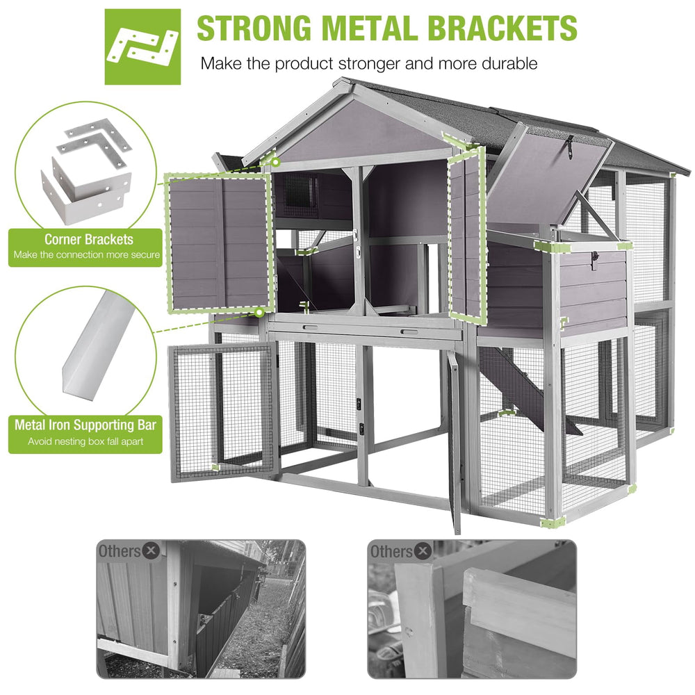 BUTINGLALE Chicken Coop with Large Nesting Boxes Outdoor Hen House with 30.5ft² Sleeping Area and Run for 6 to10 Chickens 75.7" L x 65.7" W x 59.1" H AIR48-N
