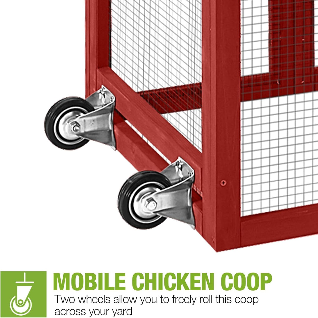 MEDEHOO Chicken Coop Mobile Chicken House with Wheels Expandable Wooden Hen House 80.7" Outdoor Rabbit Hutch Movable with Large Nesting Box for 2-4 Chickens (Red) AIR72-R-N-WM
