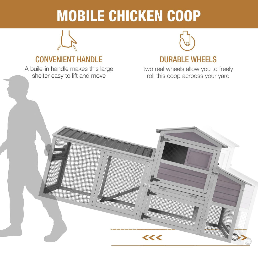 MEDEHOO 80" Chicken Coop with Wheels Expandable Large Waterproof Chicken House for Outdoor with Nesting Box AIR61-L-WM2