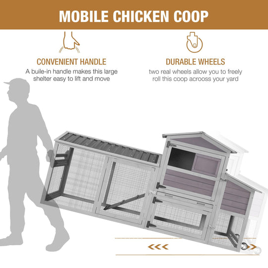 MEDEHOO 80" Chicken Coop with Wheels Expandable Large Waterproof Chicken House for Outdoor with Nesting Box AIR61-L-WM2