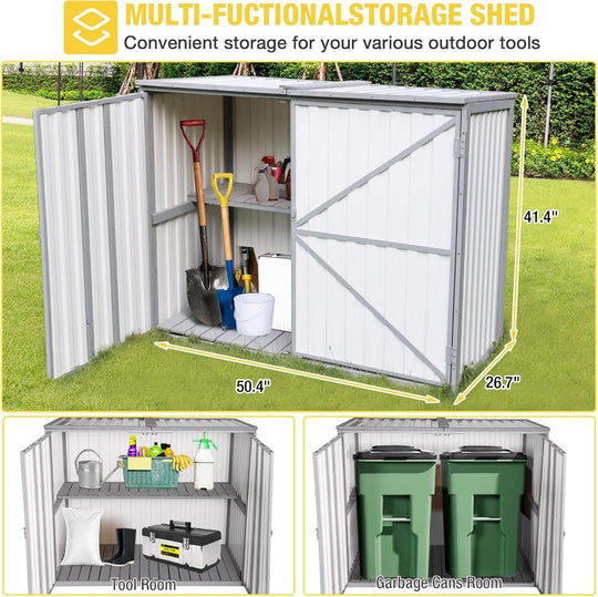 MEDEHOO Outdoor Storage Cabinet Trash Can Storage Shed Upgraded with Metal Frame for Garbage Can, Gardening Tools and Accessories AIR105-ZJ-WM