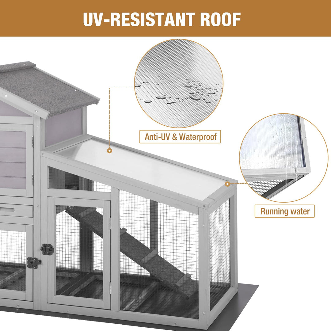 MEDEHOO Wooden Rabbit Hutch - Outdoor/Indoor Bunny Cage with Run, Pull-Out Upper Tray, 51.6"L x 25.2"W x 36.2"H, Grey AIR13-N