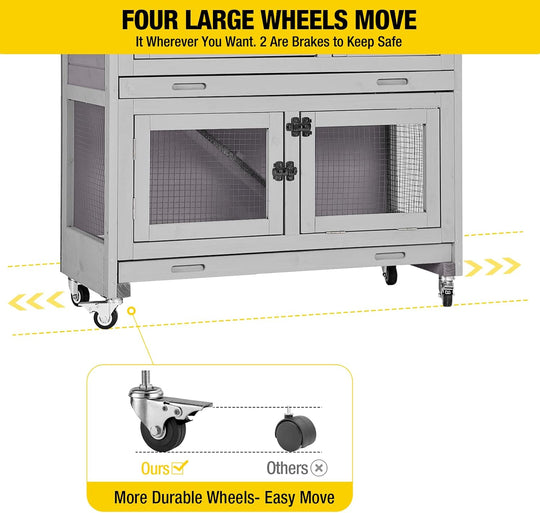 MEDEHOO Rabbit Hutch Bunny Cage Outdoors &amp; Indoors with Wheel, 2-Story Rabbit Cage for Guinea Pigs with 2 Leakproof Trays &amp; 4 Wheels AIR77-PD