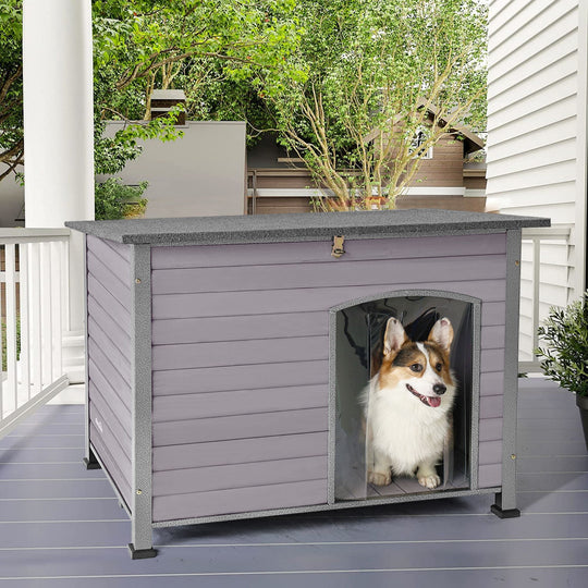 MEDEHOO Wooden Dog House Anti-chewing Kennels for Outdoor &amp; Indoor, Gray, Large AIR75-WM