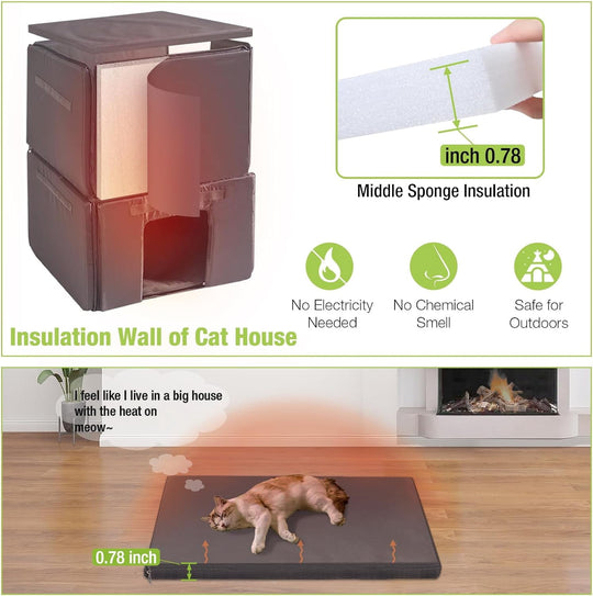 MEDEHOO Insulated Cat House with Liner, Outdoor Feral Cat House Shelter for Winter, Weatherproof AIR14-INN-WM
