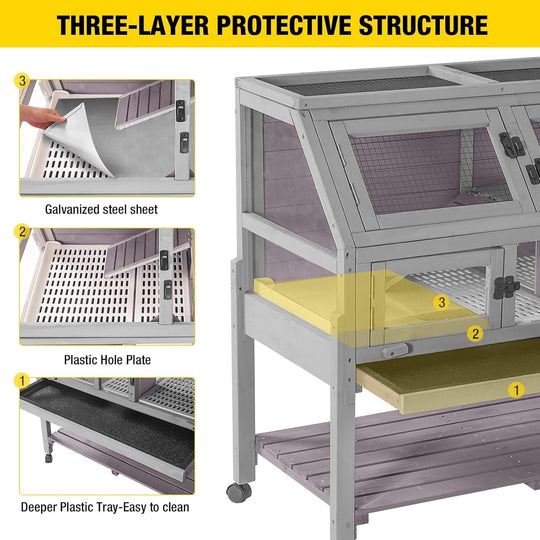 MEDEHOO Large Guinea Pig Cage with 4 Support Feet &amp; Wheels, Anti-Chew Small Animal Cage for Hamsters, Rats, Chinchillas, Includes Deep Leakproof Tray AIR62-H-WM