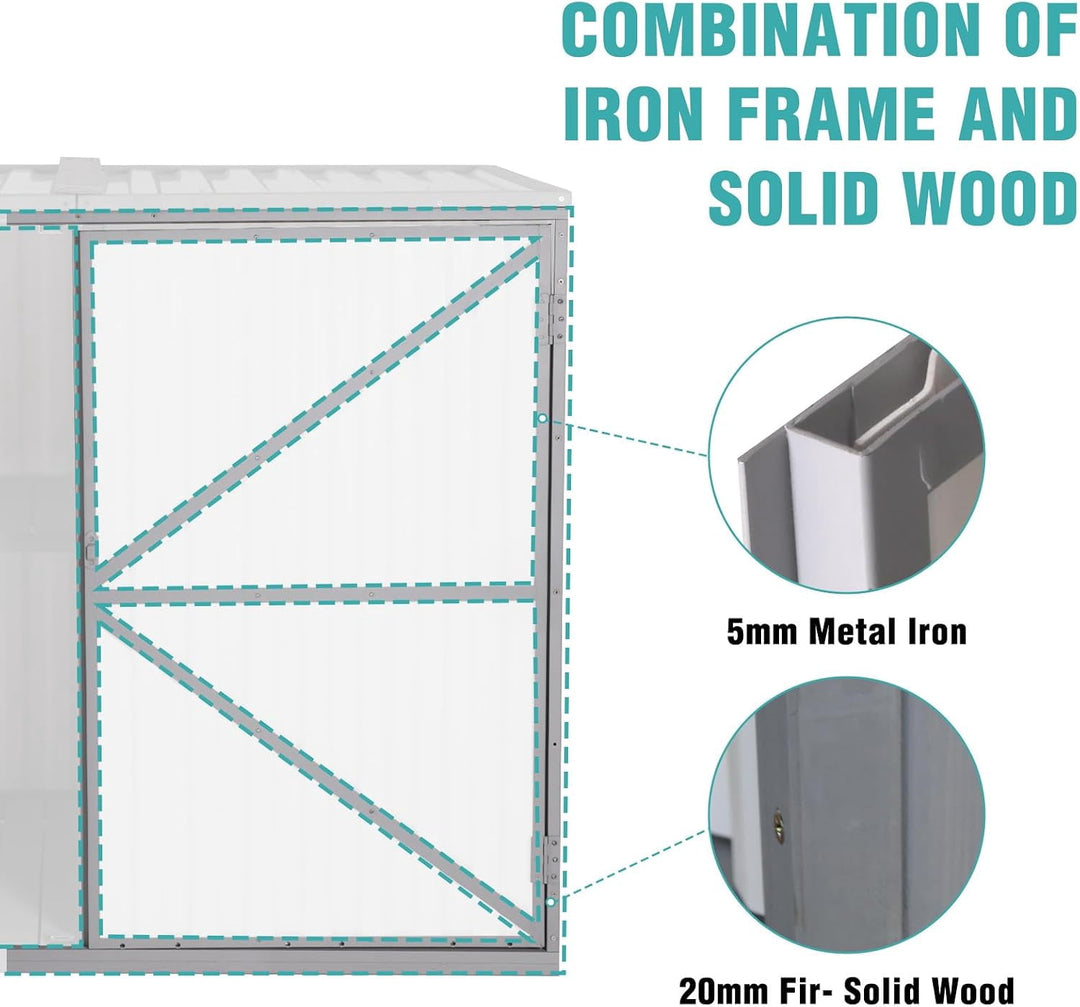 MEDEHOO Outdoor Storage Shed 4.2x2.2FT with Metal Frame &amp; Fir Wood, Weatherproof Resin Garden Shed for Patio Backyard, Horizontal Storage Cabinet with Adjustable Shelves AIR105-ZJ-A11-WM