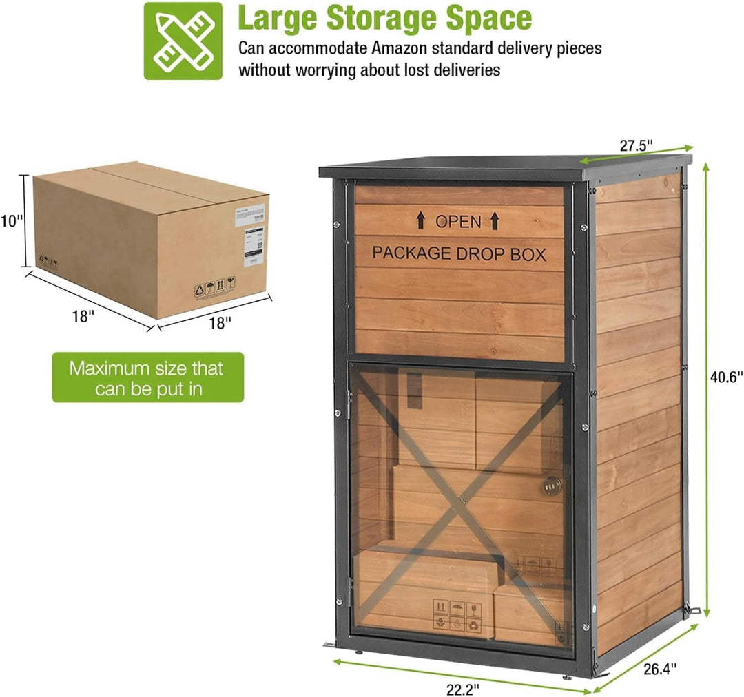 MEDEHOO Large Package Delivery Boxes for Outside Strong Metal Frame Large Parcel Shed with Combination Lockable Secure Anti Theft Package Delivery Box AIR7011-dB-J-WM