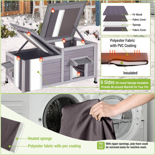 MEDEHOO Cat House Outdoor Feral Kitty Shelter with Insulated Liner Weatherproof Roof Cat Home for Winter,Roomly AIR93-IN-0J-WM2