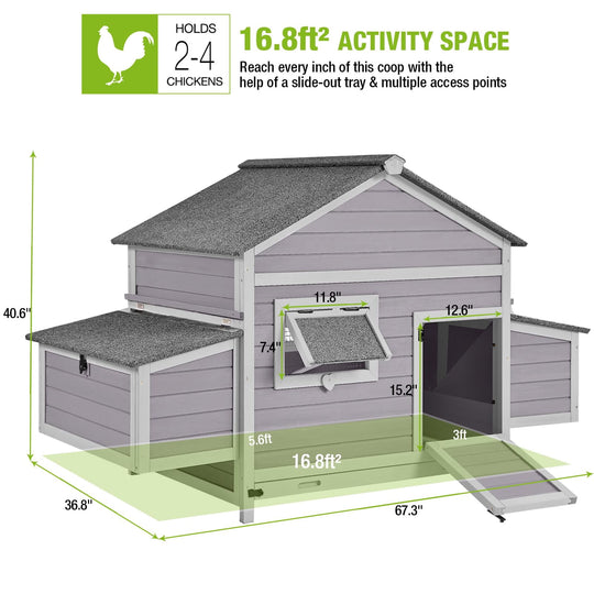 BUTINGLALE Chicken Coop Outdoor Expandable Hen House Poultry Cage with Two Nesting Box,Leakproof Pull-on Tray AIR59-00J