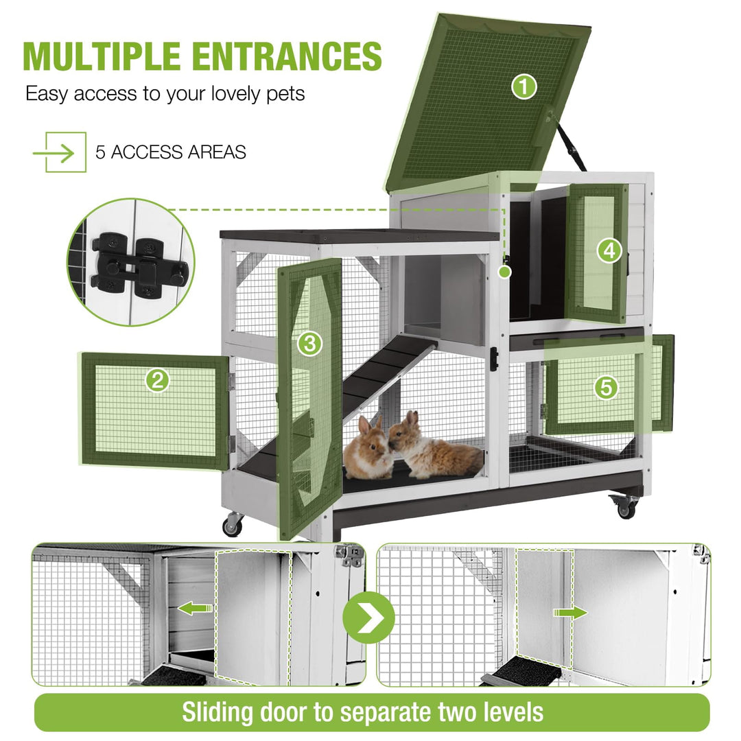 AIR7013-BW/L-SF 2-Story Rabbit Hutch with Wheels