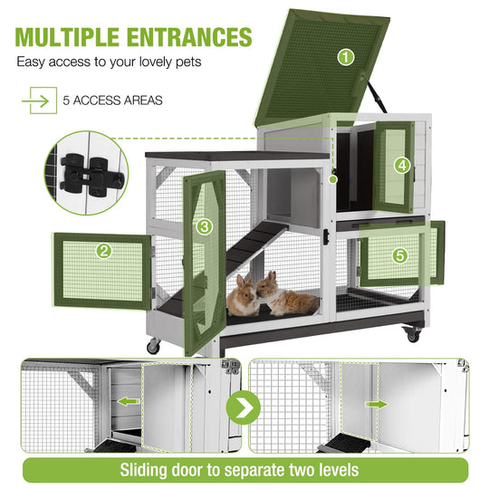 AIR7013-BW/L-SF 2-Story Rabbit Hutch with Wheels