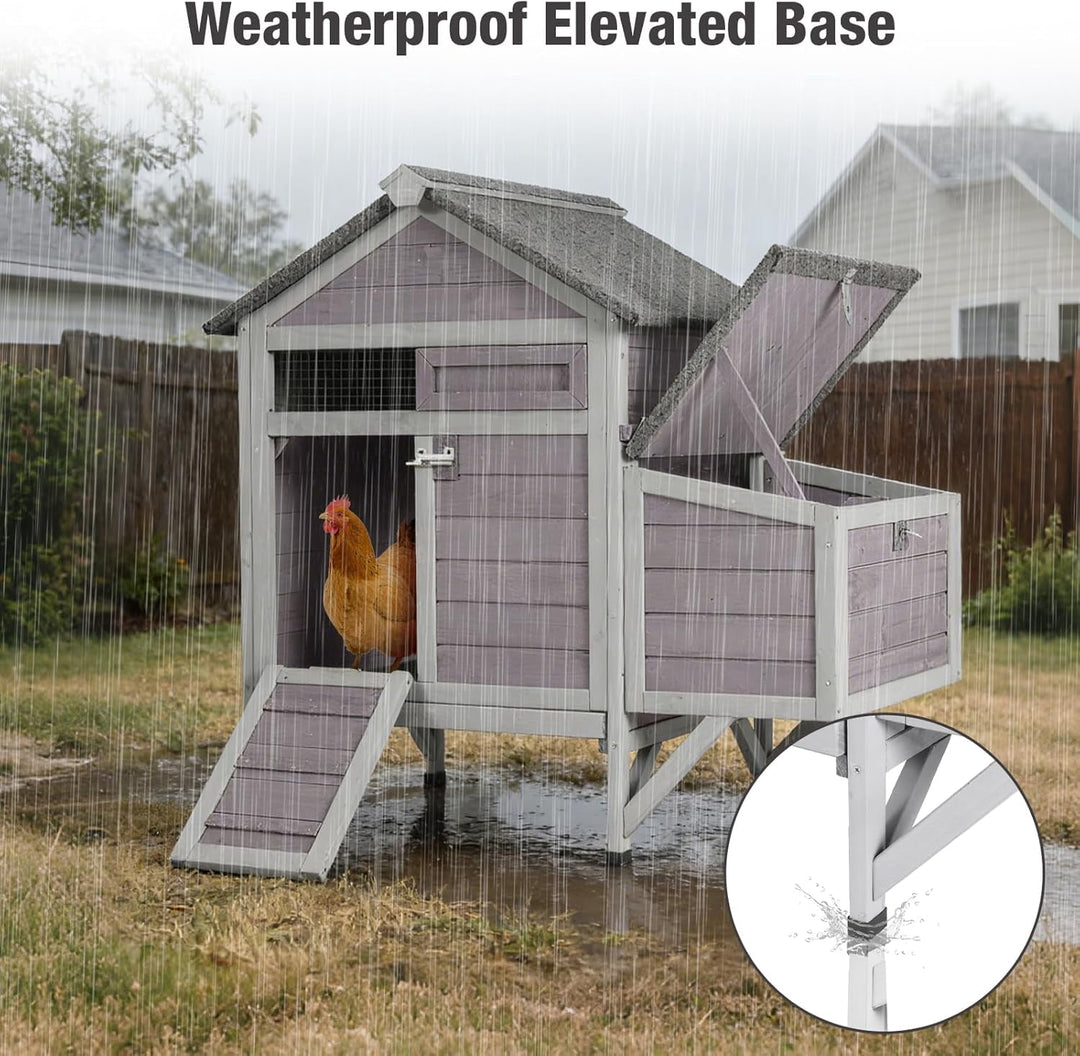 MEDEHOO Small Chicken Coop with 2 Nesting Boxes, Wooden Hen House for 1-2 Chickens, Waterproof Asphalt Roof Poultry Hutch with Wildlife-Proof Latches, Roosting Bar and 4 Ground-Clearing Legs AIR7020-D11-WM