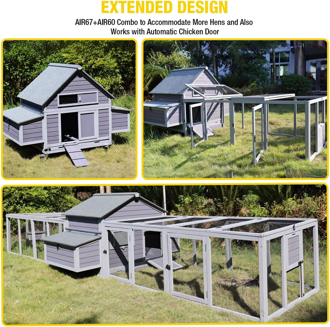 MEDEHOO Portable Chicken Coops Poultry Cage with Wheels, Outdoor Hen House with Nesting Box, Outdoor Duck House Weatherproof Mobile Chicken House with Wheels AIR67-WM2
