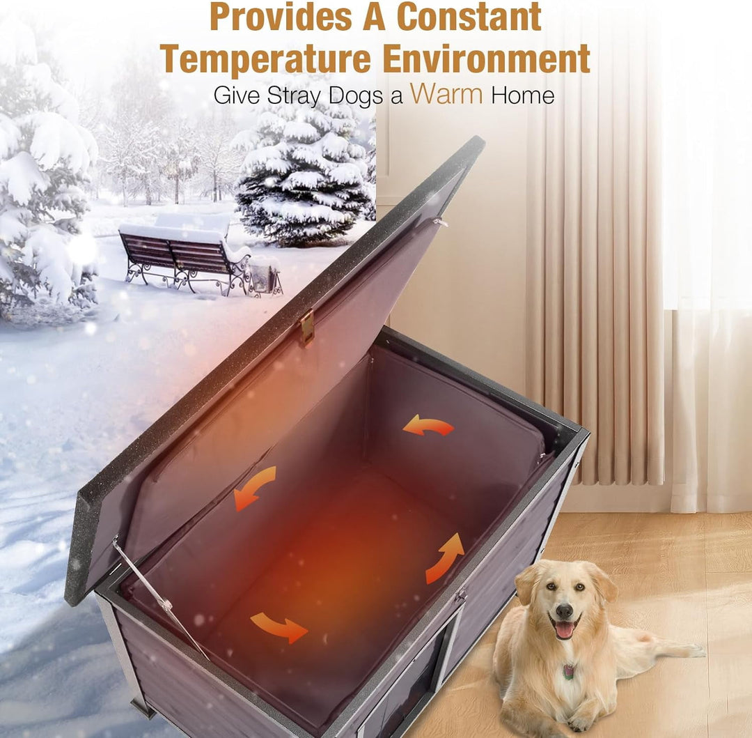 43.3" Large Dog House for Winter with Insulated Liner Outdoor Puppy Shelter with Anti-Bite Iron Frame