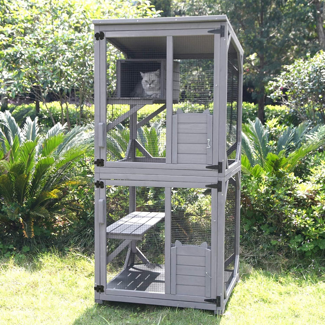 MEDEHOO Mobile Catio on Wheels - Outdoor Cat House Enclosure with Waterproof Roof &amp; Upgraded Resting Box, 70.9" Feral Cat Cage / Bird Cage AIR22-J-WM