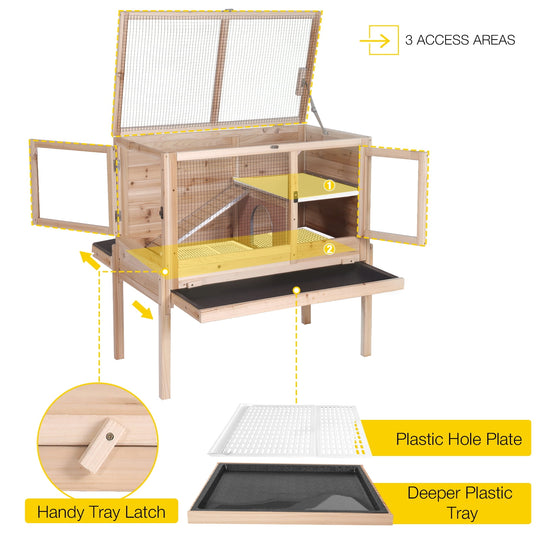 MEDEHOO Wooden Guinea Pig Cages Indoor with Removable Stand, Anti Chewing Rabbit Hutch with Ramp and Wire Mesh, 2 Story Small Animals House Habitat with Pull Out Tray, Natural