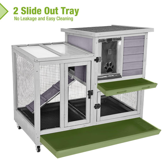 BUTINGLALE Rabbit Cage Indoor Rabbit Hutch Bunny Hutch Outdoor, Guinea Pig Cages with Removable Bottom Wire Netting - Easy Clean Large AIR010-WM