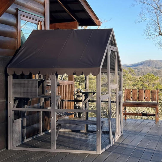 MEDEHOO Extra Large Catio Outdoor Cat Enclosure Window Design for 6-10 Cats, Large Cat Run with Bridges, Walk-in Patio Cat House with 4 Access Doors, Waterproof Roof, 74 Inch