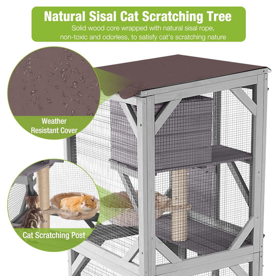 MEDEHOO Catio Outdoor Cat Enclosure on Wheels, Outdoor Cat House with Resting Box, PVC Layer, Waterproof Roof, 62.5" AIR22-M-L-WM