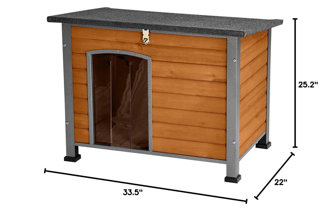 BUTINGLALE Indoor Outdoor Dog House,Anti-Chewing Iron Frame Dog Kennel,Wood Warm Pets Home,Weatherproof Outside Shelter for Feral Animal 33.5" (L) X 22" (W) X 25.2" (H) Brown AIR74-A11