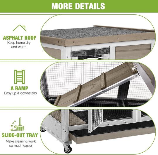 MEDEHOO Rabbit Hutch Rabbit Cage Pet Bunny House Cage with Casters Urine Baffles,4 Metal Wheels,2 Deeper Trays(Mocca Color) AIR36-00J