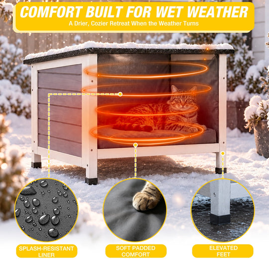MEDEHOO Insulated Outdoor Cat House with 6-Sided Liner and Raised Floor, Wooden Winter Shelter